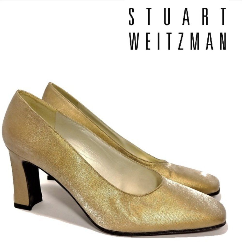 Stuart Weitzman Gold Textile Pumps Sz 8.5AA